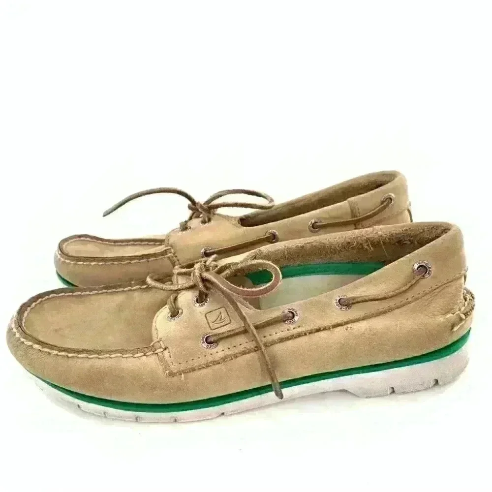 Sperry mens flats size 9 tan leather lace up boat shoes